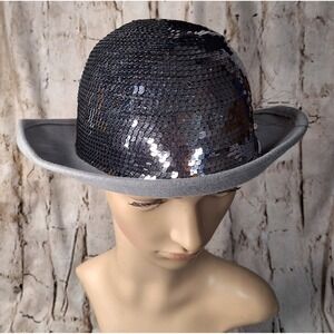 Vintage Lancaster Styled by Coralie Wool Felt Sequin Bowler Hat Grey Black USA